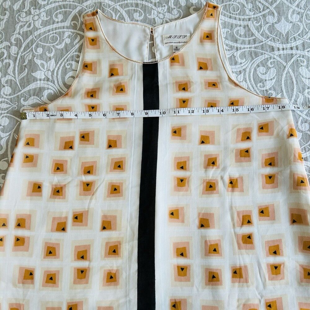 Max Studio Specialty Product Top Women S Black Beige Peach Geometric Vacay Retro - Picture 6 of 13